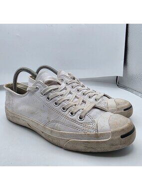 Converse Jack Purcell Mens Size 8.5 White Shoes Leather Casual Sneakers Low Top